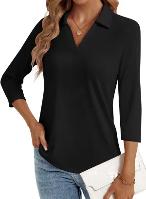 3/4 Length Sleeve Womens Tops Dressy Casual V Neck Polo Shirts Business Work Blouses 2025 Trendy Tunic Top