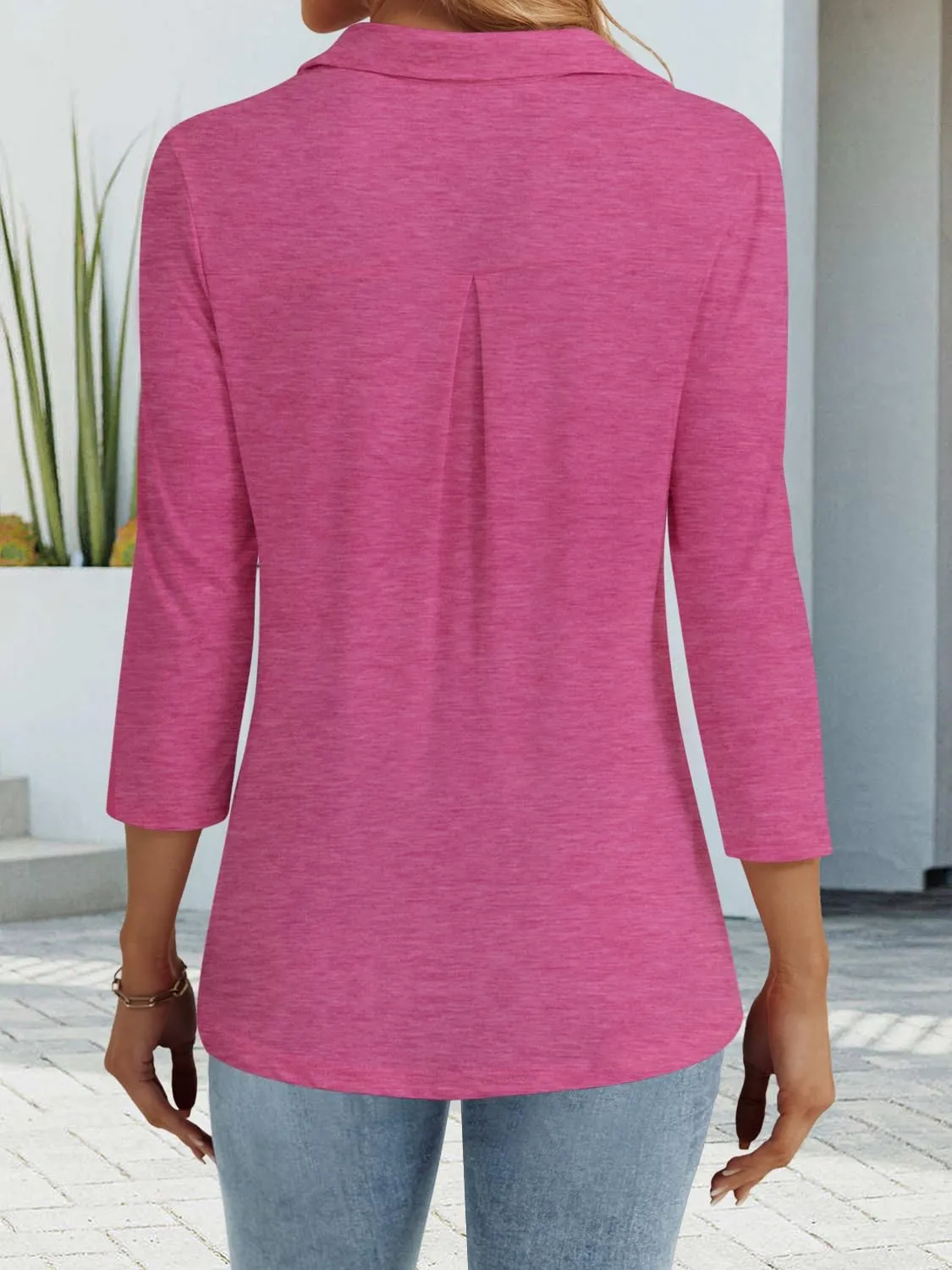 3/4 Length Sleeve Womens Tops Dressy Casual V Neck Polo Shirts Business Work Blouses 2025 Trendy Tunic Top