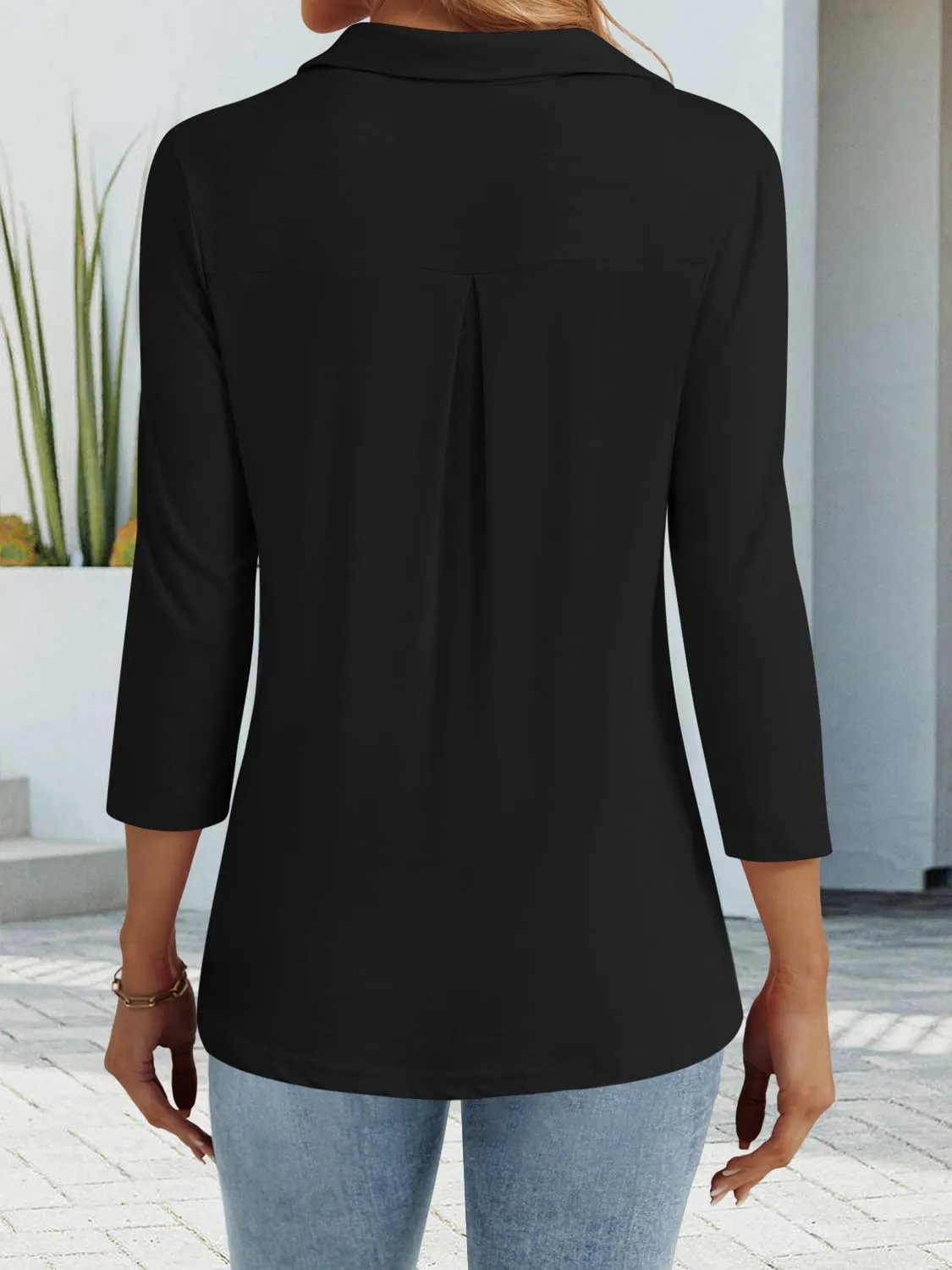 3/4 Length Sleeve Womens Tops Dressy Casual V Neck Polo Shirts Business Work Blouses 2025 Trendy Tunic Top