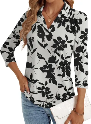 3/4 Length Sleeve Womens Tops Dressy Casual V Neck Polo Shirts Business Work Blouses 2025 Trendy Tunic Top
