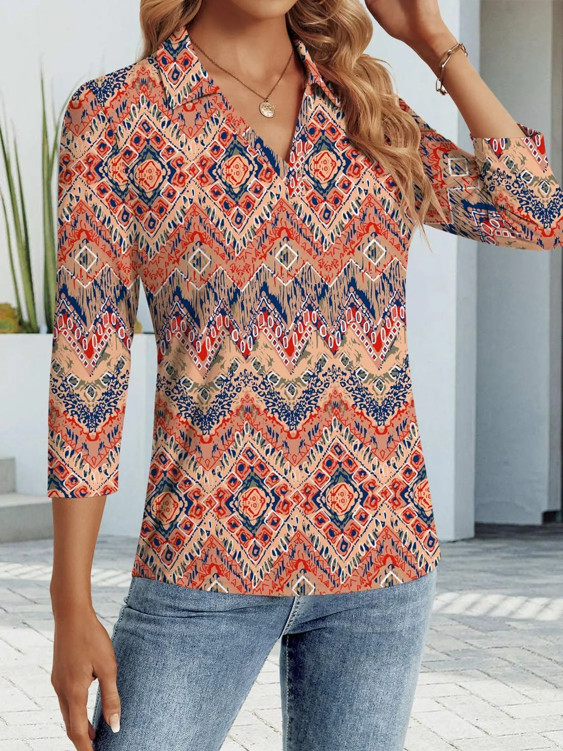 3/4 Length Sleeve Womens Tops Dressy Casual V Neck Polo Shirts Business Work Blouses 2025 Trendy Tunic Top