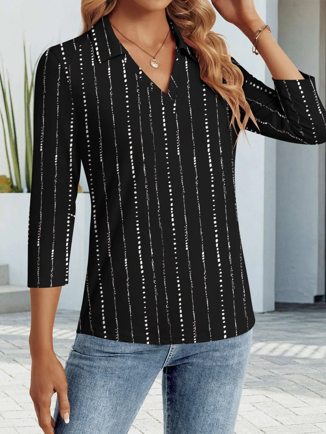 3/4 Length Sleeve Womens Tops Dressy Casual V Neck Polo Shirts Business Work Blouses 2025 Trendy Tunic Top