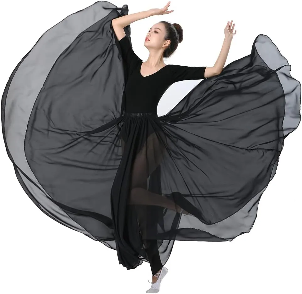 720 Silky Sheer Chiffon Elastic Waist Long Dance Skirt for Belly Ballet Photography Performance Maxi Skirt