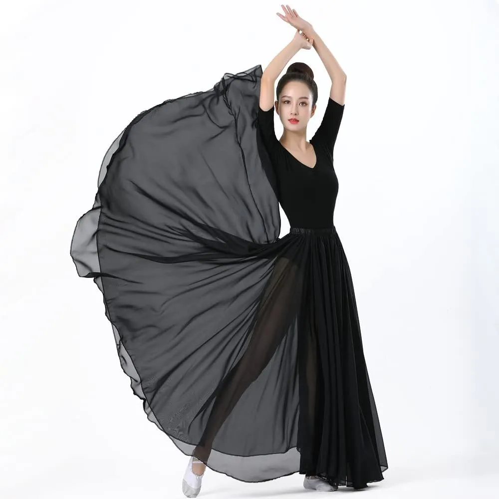 720 Silky Sheer Chiffon Elastic Waist Long Dance Skirt for Belly Ballet Photography Performance Maxi Skirt