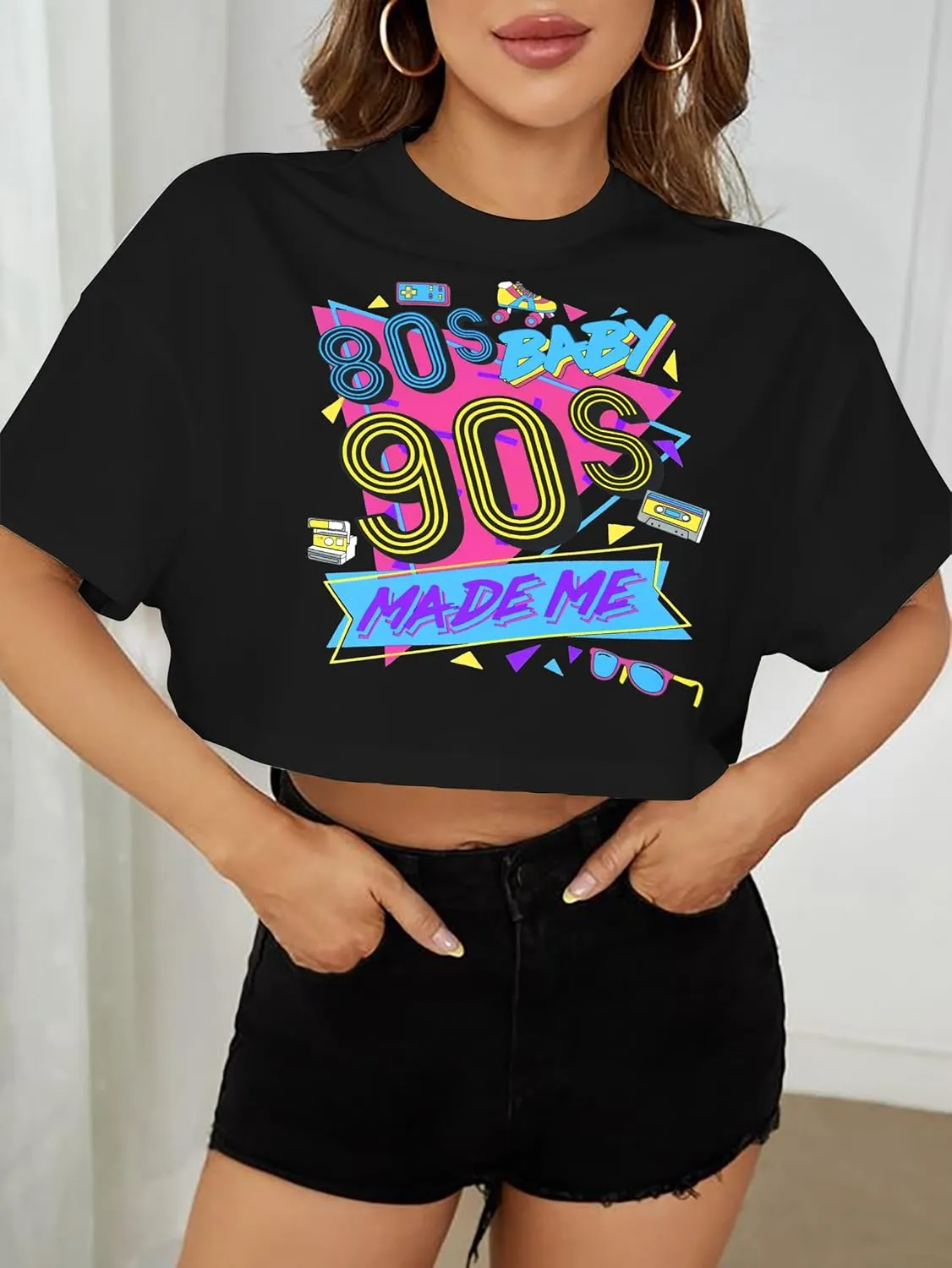 80s Baby 90s Made Me Shirt Womens Vintage 90s Crop Tops 80s Graphic T-Shirt Party Gift Casual Tees