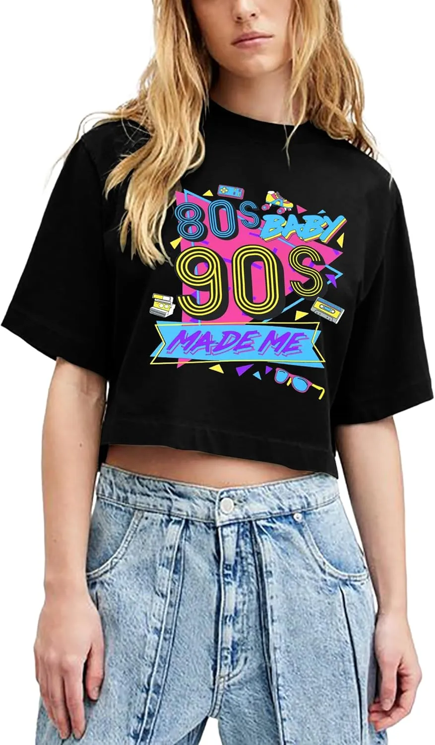 80s Baby 90s Made Me Shirt Womens Vintage 90s Crop Tops 80s Graphic T-Shirt Party Gift Casual Tees
