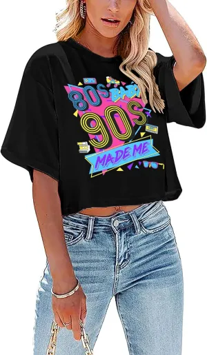 80s Baby 90s Made Me Shirt Womens Vintage 90s Crop Tops 80s Graphic T-Shirt Party Gift Casual Tees