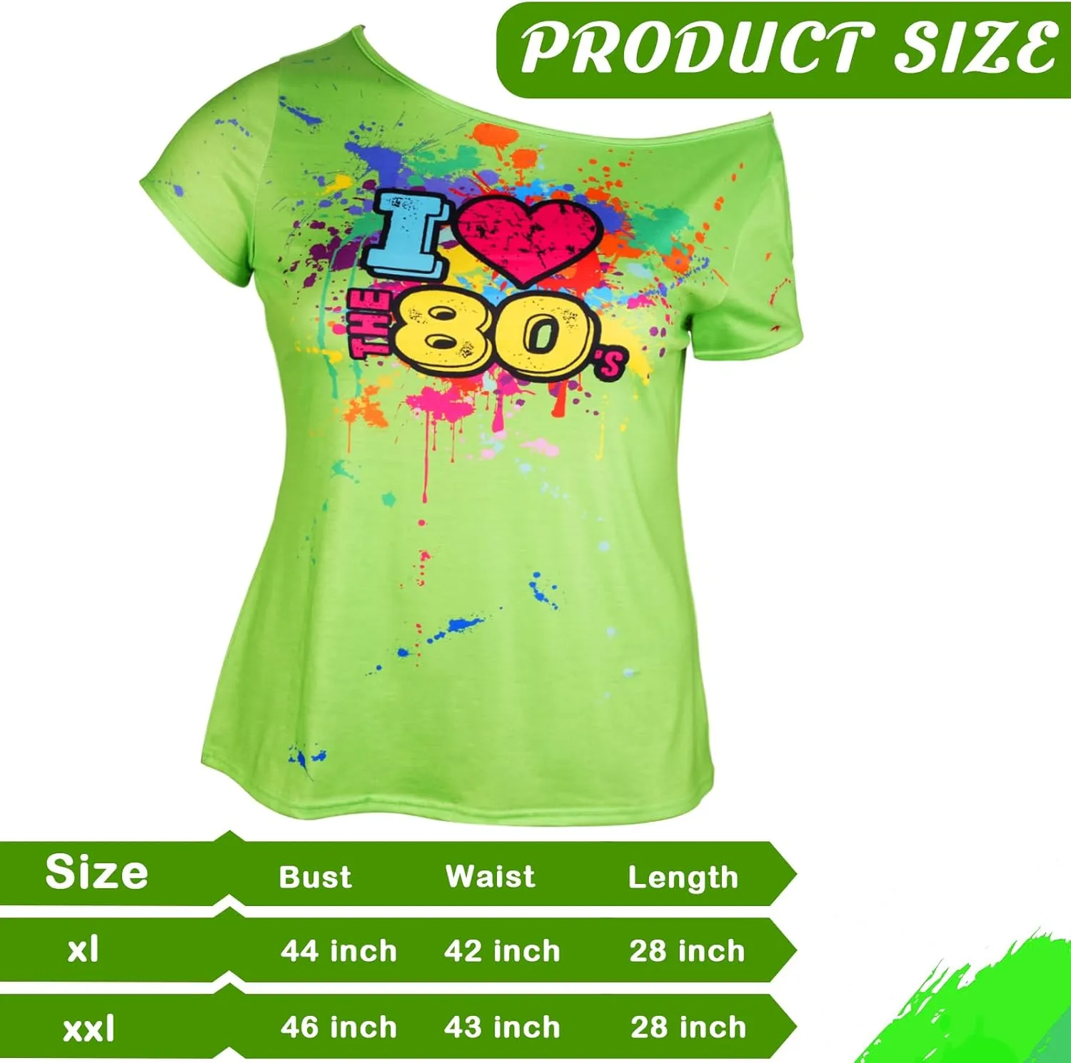 80s Outfit for Women Plus Size I Love The 80's Costumes 80s Off Shoulder T-Shirt Tops Neon Clothes Oversized