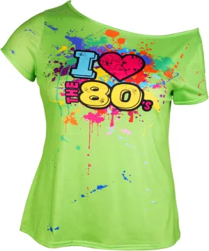 80s Outfit for Women Plus Size I Love The 80's Costumes 80s Off Shoulder T-Shirt Tops Neon Clothes Oversized