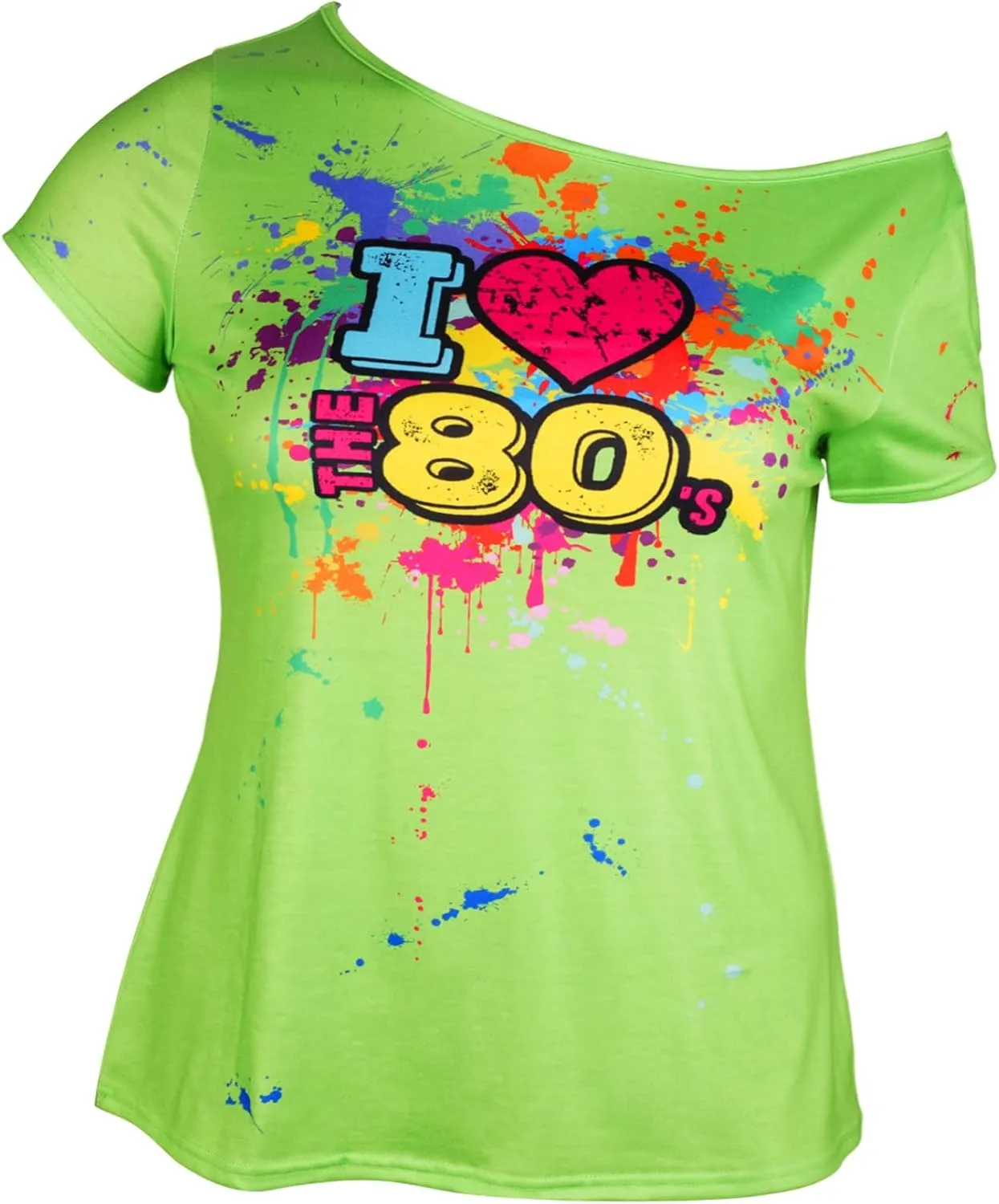 80s Outfit for Women Plus Size I Love The 80's Costumes 80s Off Shoulder T-Shirt Tops Neon Clothes Oversized