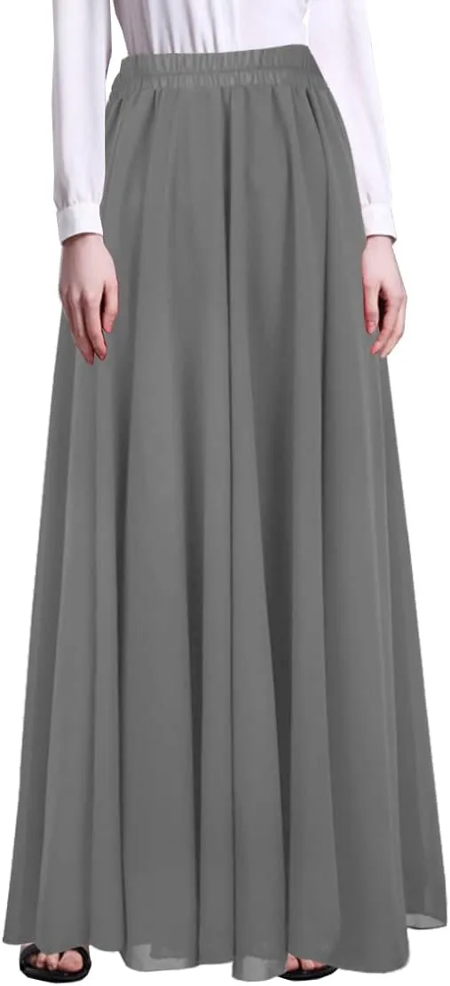 Afibi Womens Chiffon Retro Long Maxi Skirt Beach Ankle Length Skirt