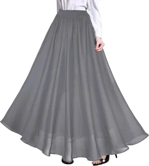 Afibi Womens Chiffon Retro Long Maxi Skirt Beach Ankle Length Skirt