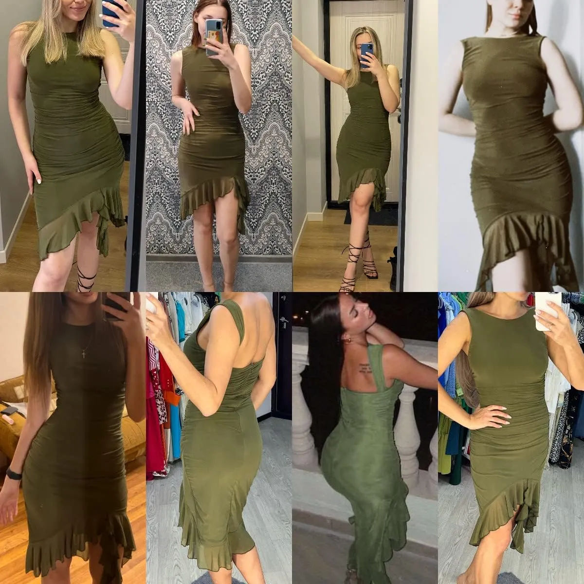 AIBEARTY Women's Sleeveless Asymmetrical Ruffle Hem Mermaid Midi Dress Irregular Ruched Backless Party Club Cocktail Dresses