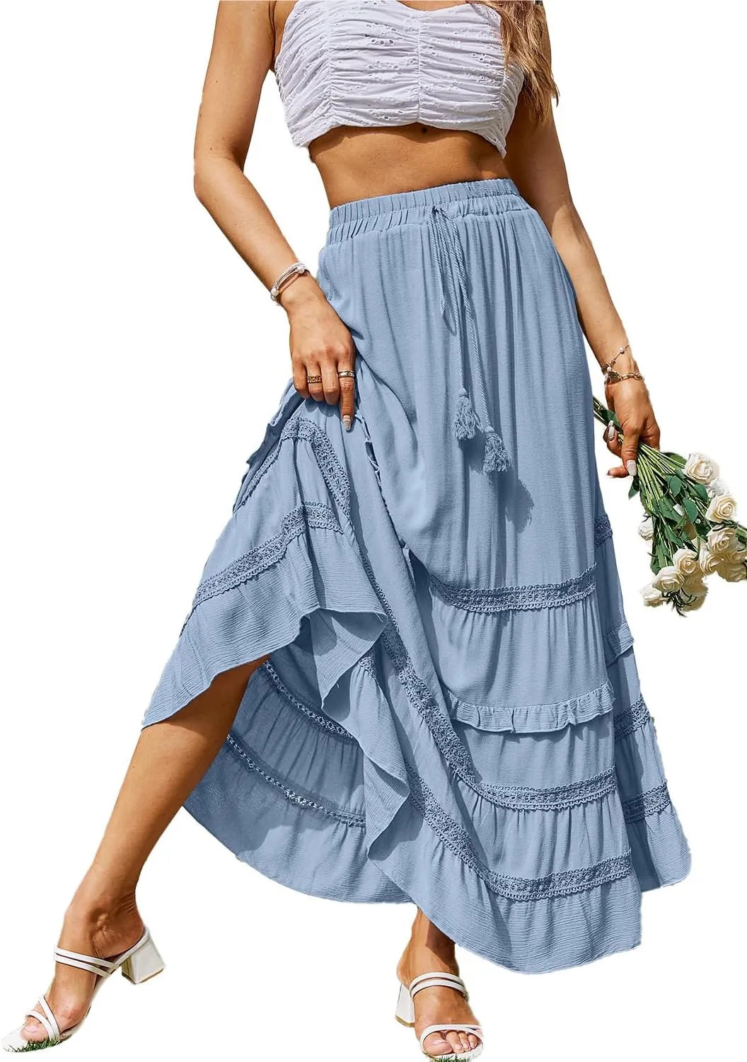 BerryGo Women's Boho Floral Wrap Maxi Skirt High Waisted Long Skirt with Slit