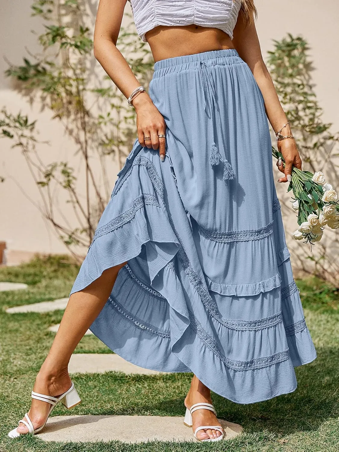 BerryGo Women's Boho Floral Wrap Maxi Skirt High Waisted Long Skirt with Slit