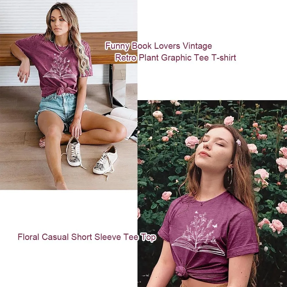 Book Lovers Women's Funny Wildflowers Reading Shirt - Cute Book Lover Bookworm Teacher Short Sleeve Tee
