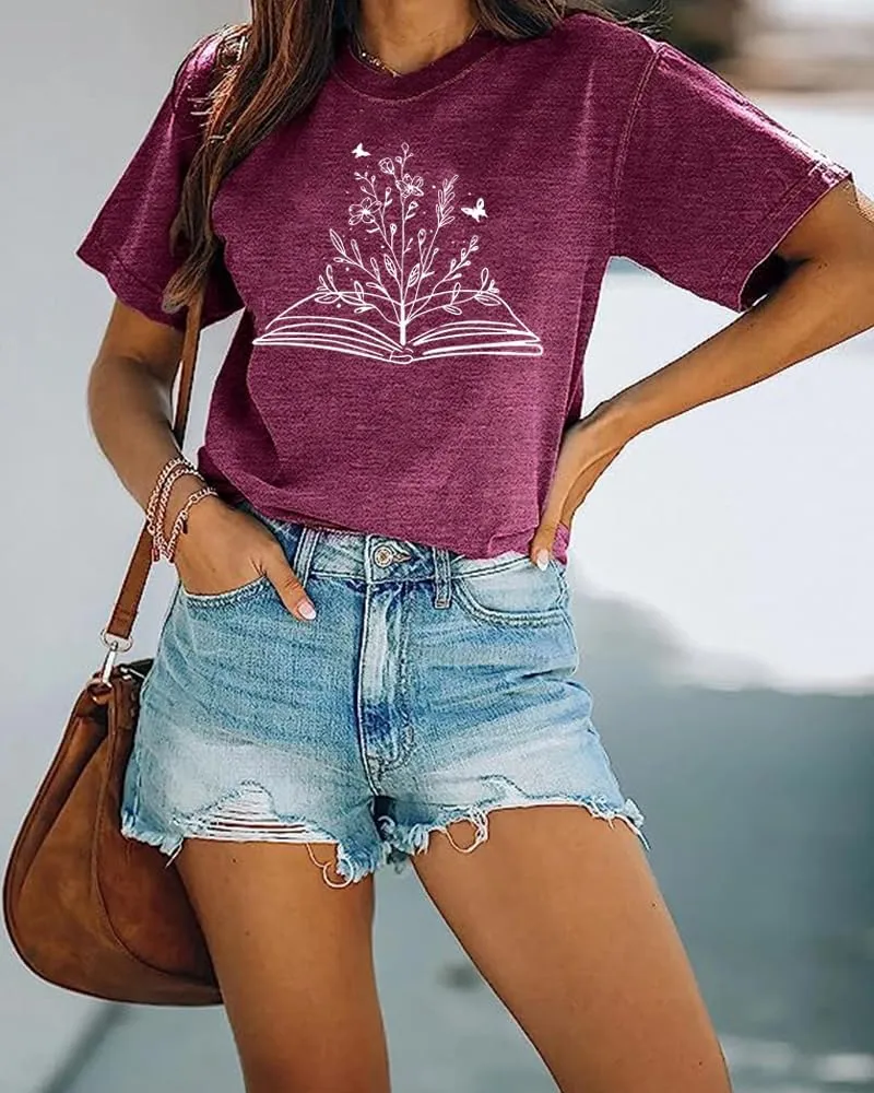 Book Lovers Women's Funny Wildflowers Reading Shirt - Cute Book Lover Bookworm Teacher Short Sleeve Tee