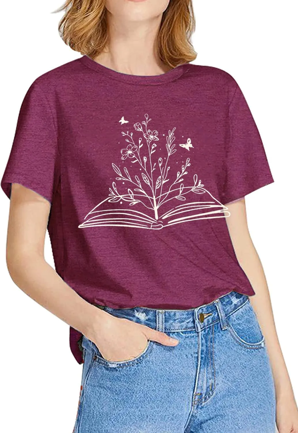 Book Lovers Women's Funny Wildflowers Reading Shirt - Cute Book Lover Bookworm Teacher Short Sleeve Tee