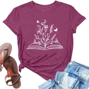 Book Lovers Women's Funny Wildflowers Reading Shirt - Cute Book Lover Bookworm Teacher Short Sleeve Tee