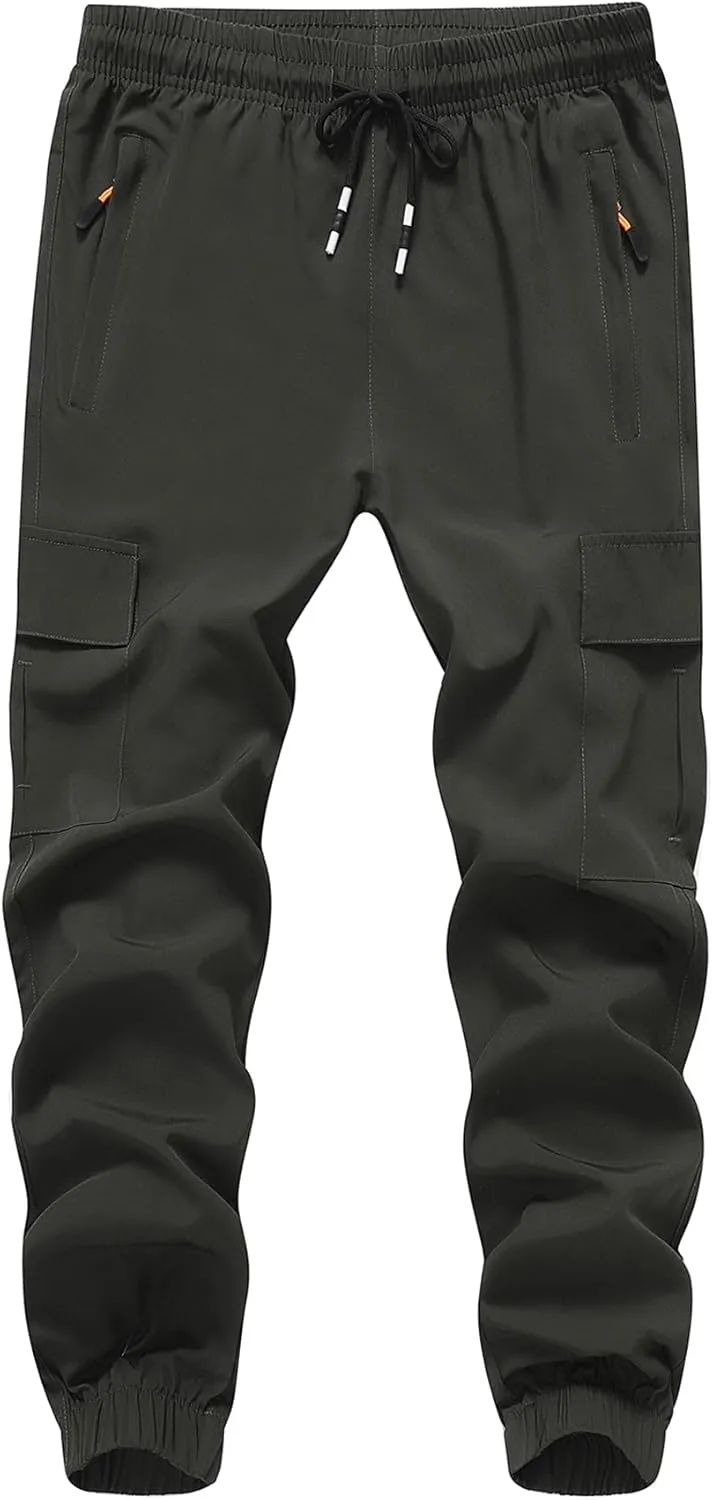 Boy's Cargo Joggers Pants Youth Quick Dry Hiking Lightweight Pants for Sports Outdoor with Zipper Pockets