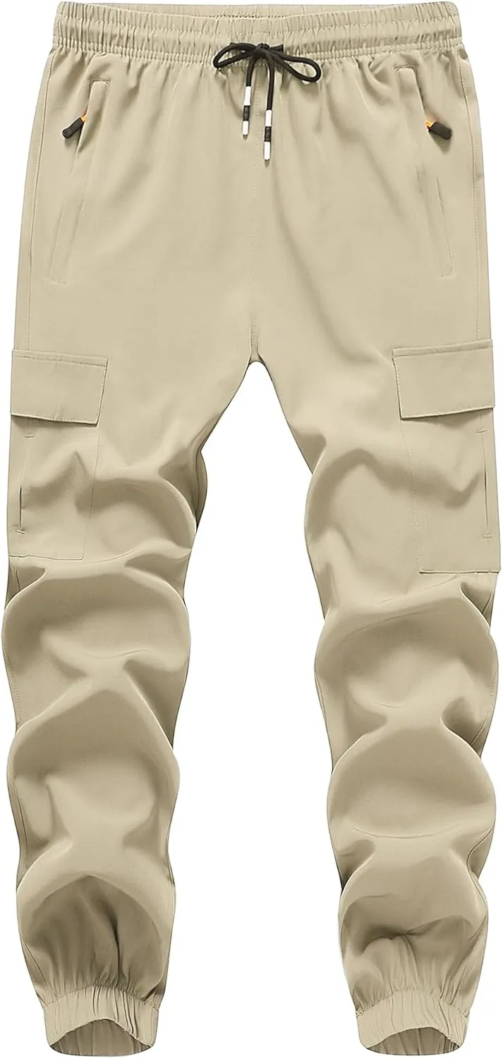 Boy's Cargo Joggers Pants Youth Quick Dry Hiking Lightweight Pants for Sports Outdoor with Zipper Pockets