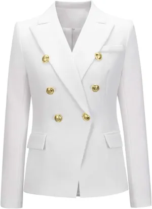 chouyatou Women's Vintage Double Breasted Slim Fit Dress Suit Blazer Jacket