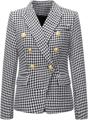chouyatou Women's Vintage Double Breasted Slim Fit Dress Suit Blazer Jacket