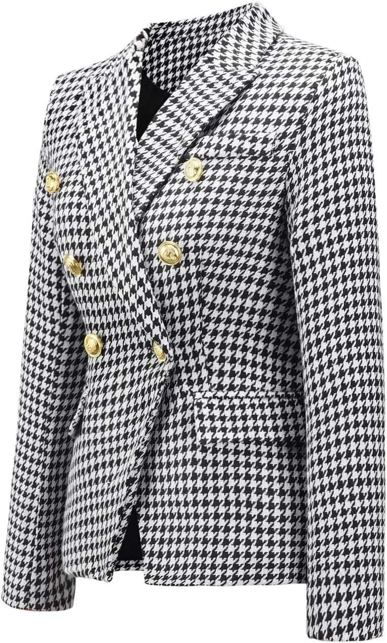 chouyatou Women's Vintage Double Breasted Slim Fit Dress Suit Blazer Jacket