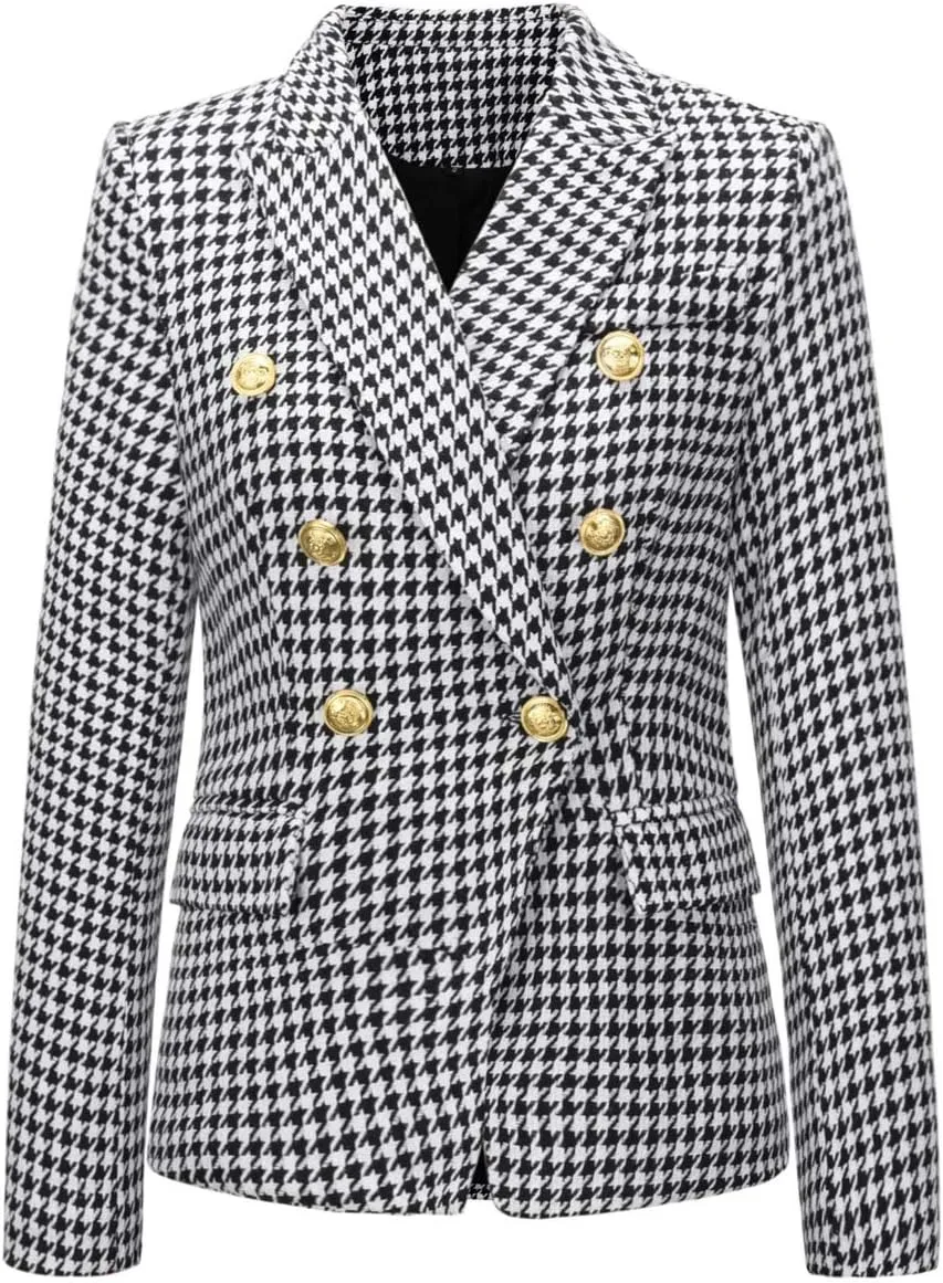 chouyatou Women's Vintage Double Breasted Slim Fit Dress Suit Blazer Jacket
