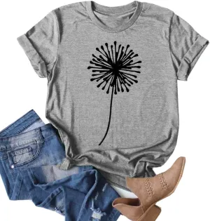 Cicy Bell Women's Dandelion Print T Shirts Cute Graphic Tees Short Sleeve Summer Cotton Tee Tops