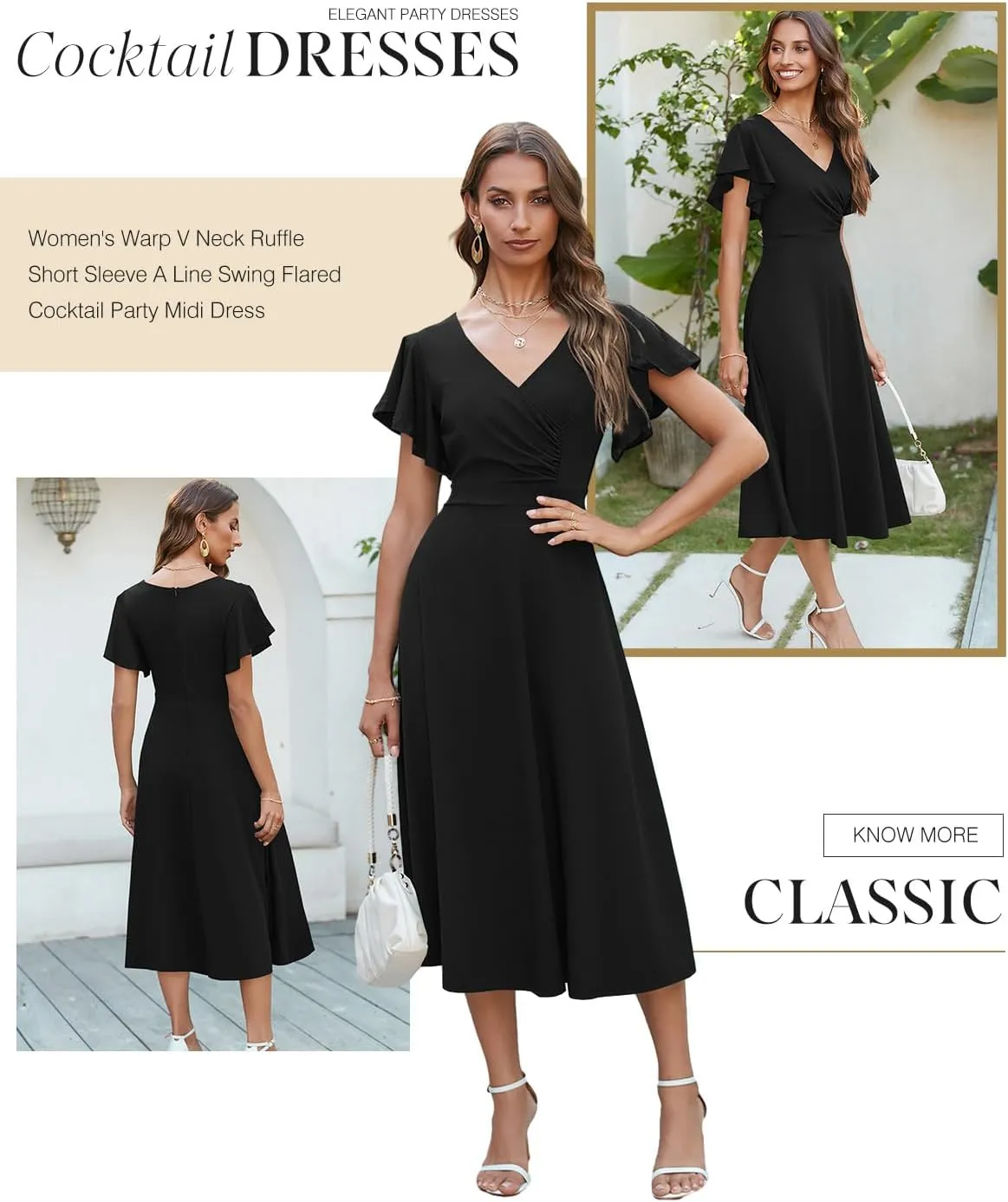 Dokotoo Women's V Neck Elegant Party Dress Short Sleeve Skater Dress Wedding Guest Dresses