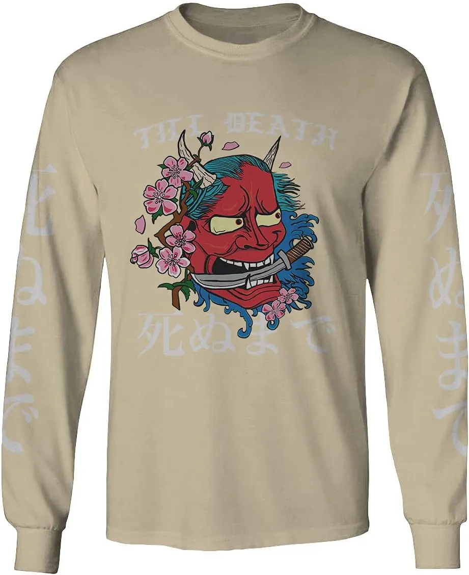 Front Demon Graphic Traditional Japanese Till Death Anime Aesthetics Long Sleeve Men's