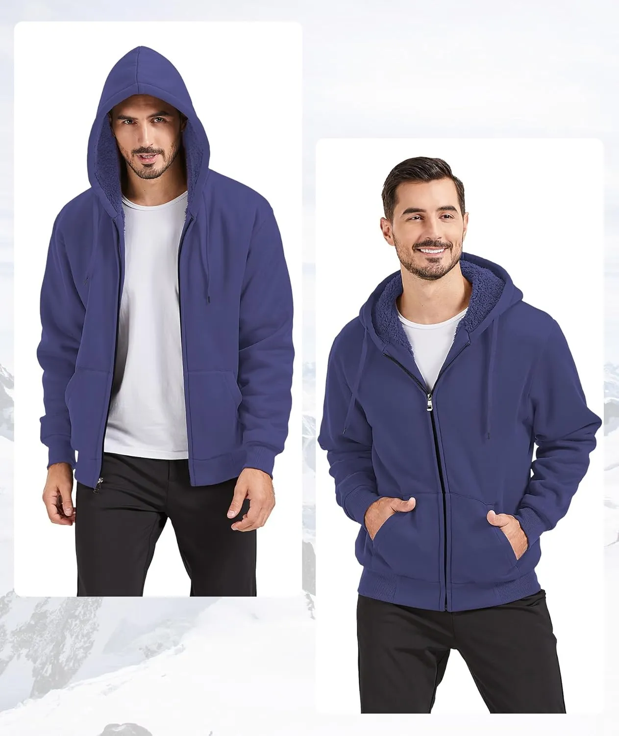 GEEK LIGHTING Hoodies for Men Heavyweight Fleece Sweatshirt - Full Zip Up Thick Sherpa Lined