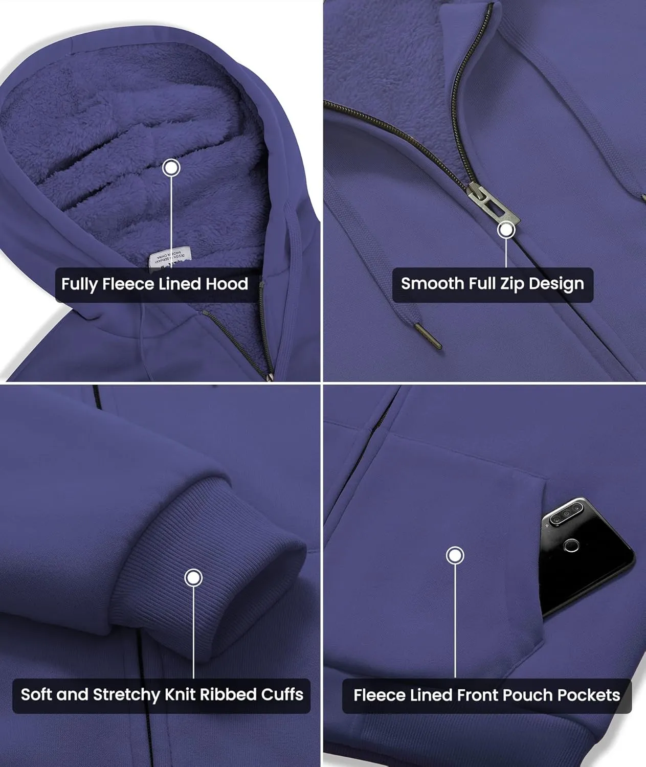 GEEK LIGHTING Hoodies for Men Heavyweight Fleece Sweatshirt - Full Zip Up Thick Sherpa Lined