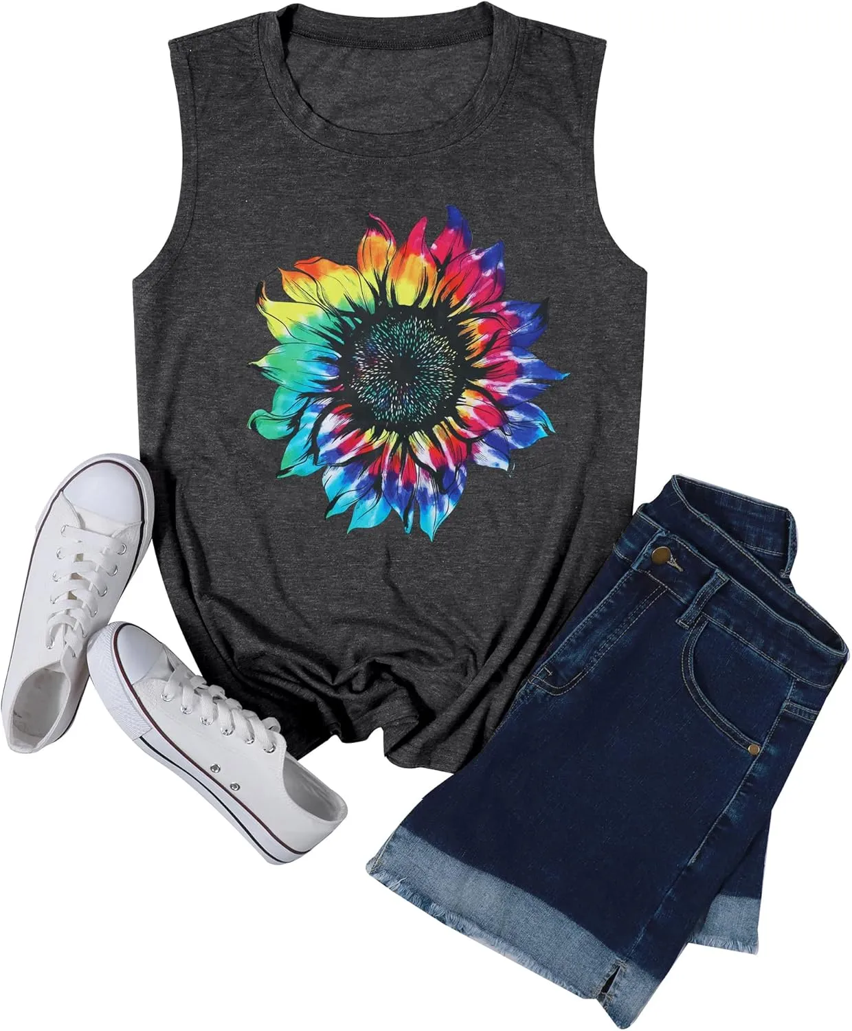 JINTING Summer Sunflower Graphic Tank Tops for Women Graphic Tank Tops Sleeveless Graphic Tee Shirts Boho Tank Tops