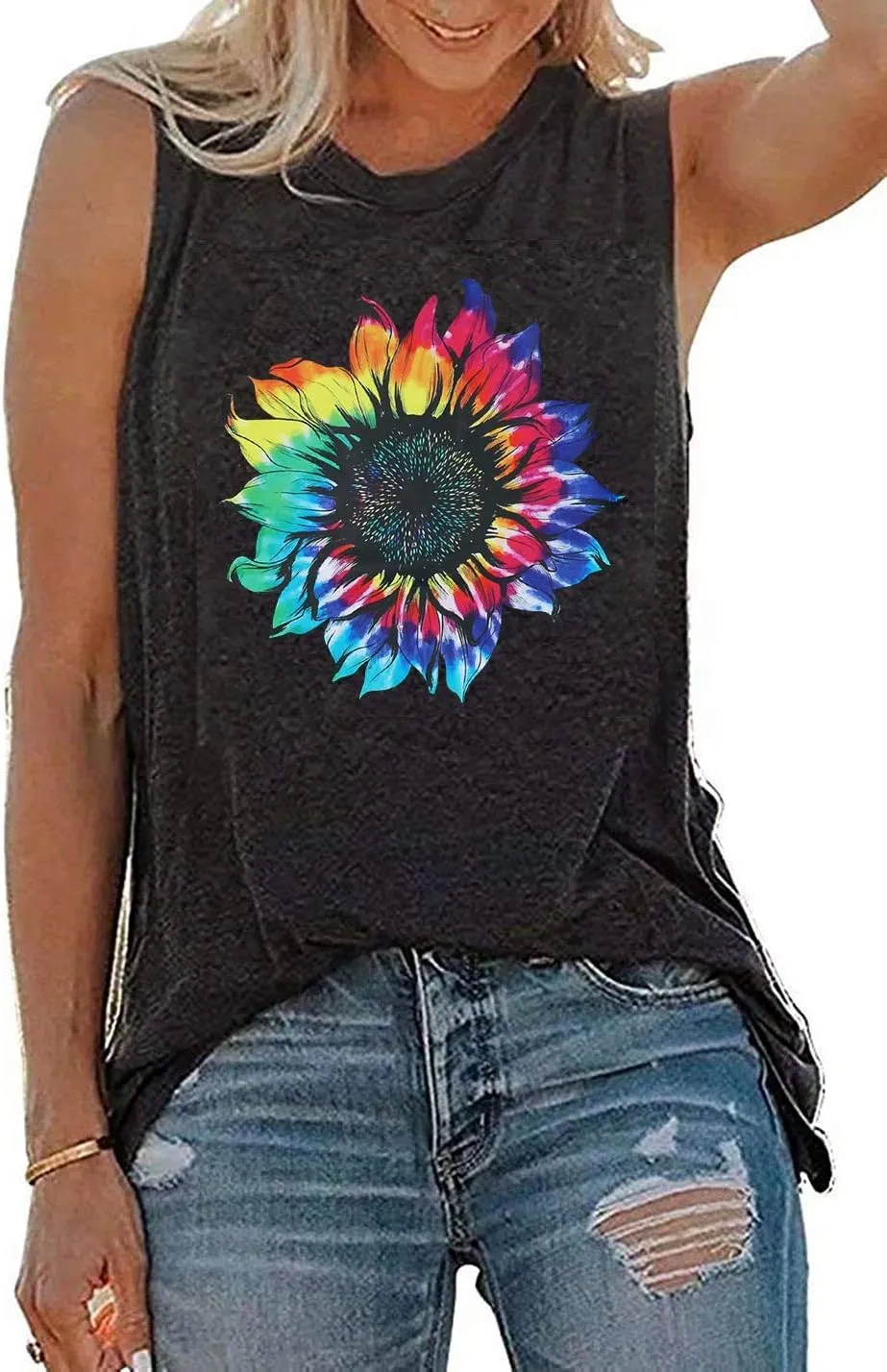 JINTING Summer Sunflower Graphic Tank Tops for Women Graphic Tank Tops Sleeveless Graphic Tee Shirts Boho Tank Tops