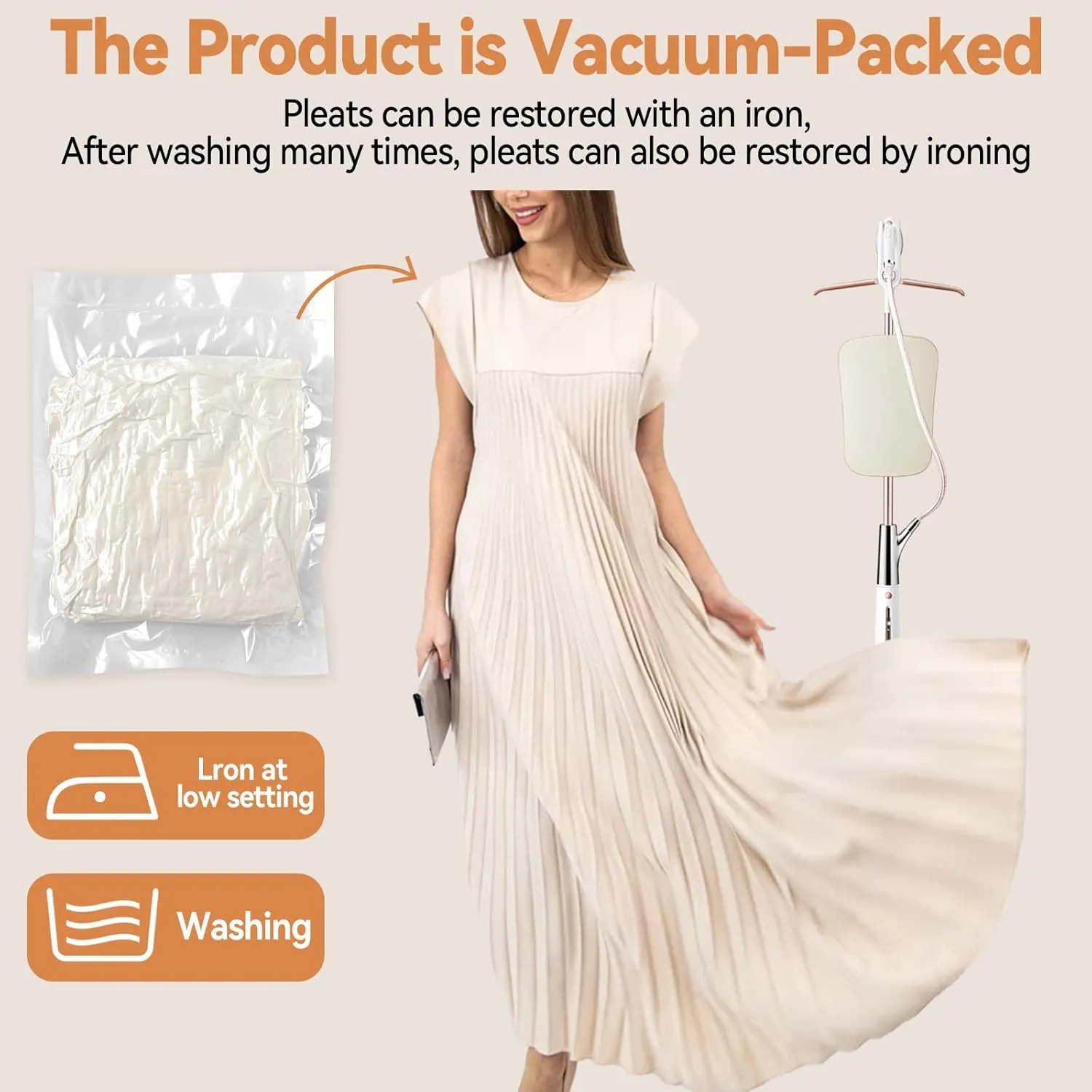 KEOMUD Women Summer Pleated Maxi Dress Casual Short Sleeve Crewneck Flowy Swing Long Dress with Pockets