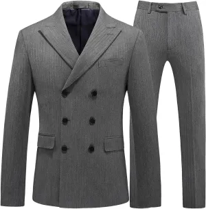 KUDORO Mens Suits 3 Piece Slim Fit Suit Double Breasted Pinstripe Suit Formal Wedding Tuxedo Suit