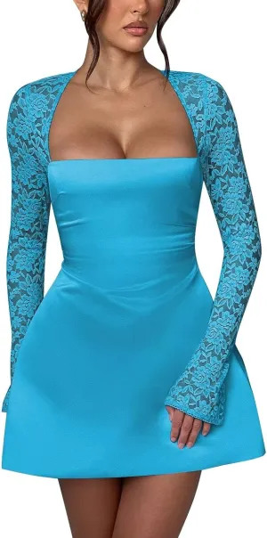 Long Sleeve Mini Wedding Dress Lace Short Homecoming Dresses Satin Cocktail Party Dress
