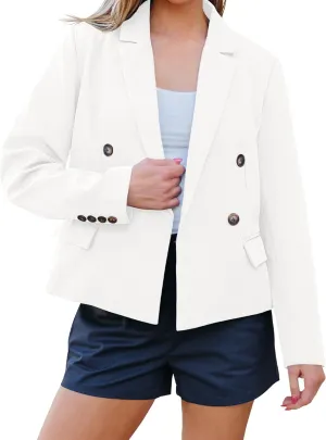 luvamia Blazers for Women Business Casual Double Breasted Notched Lapel Long Sleeve Work Office Suit Jackets Blazer