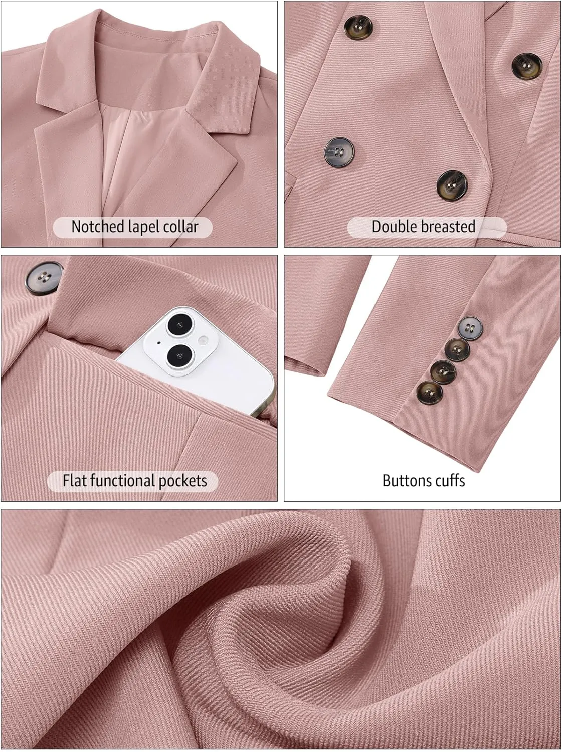 luvamia Blazers for Women Business Casual Double Breasted Notched Lapel Long Sleeve Work Office Suit Jackets Blazer
