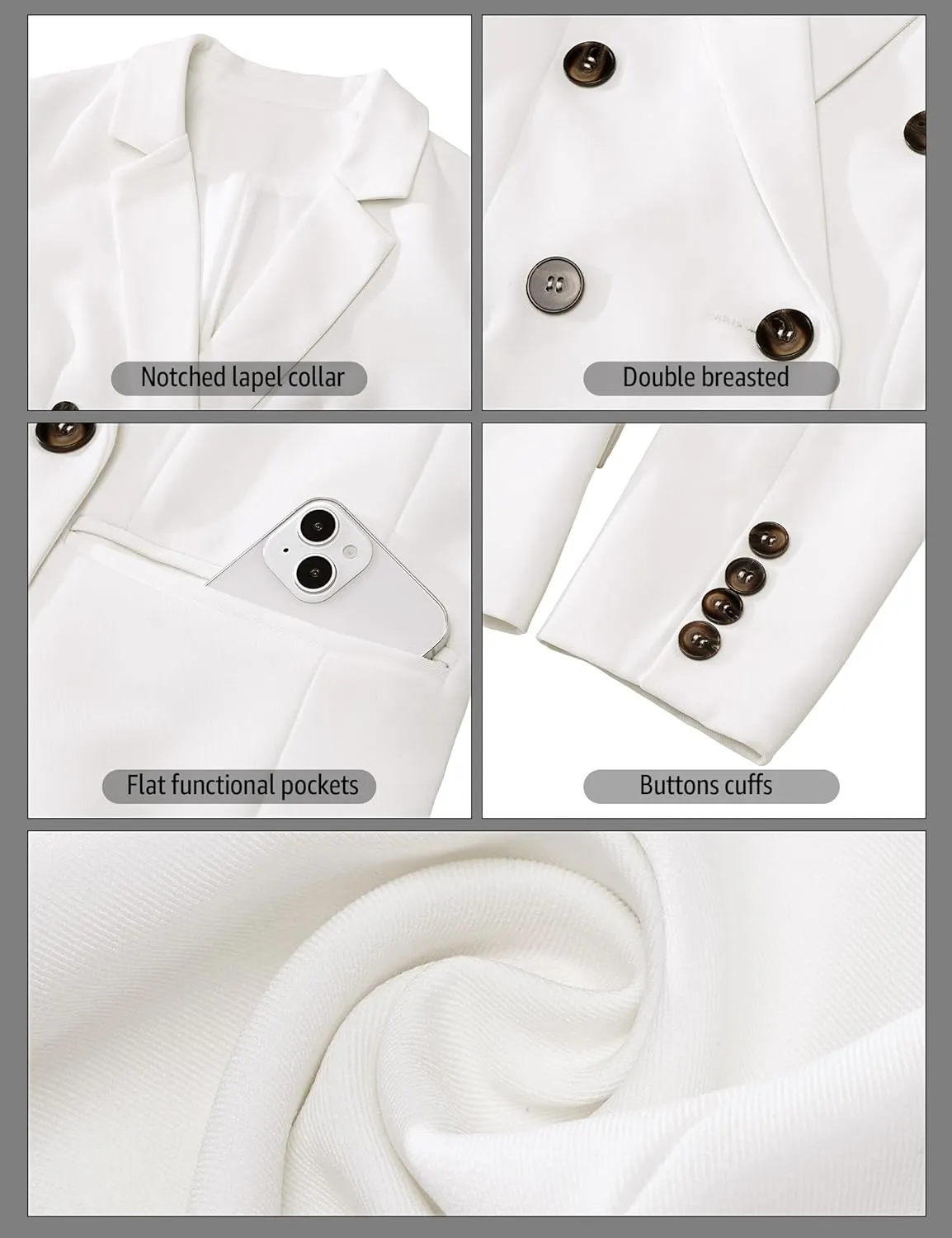 luvamia Blazers for Women Business Casual Double Breasted Notched Lapel Long Sleeve Work Office Suit Jackets Blazer