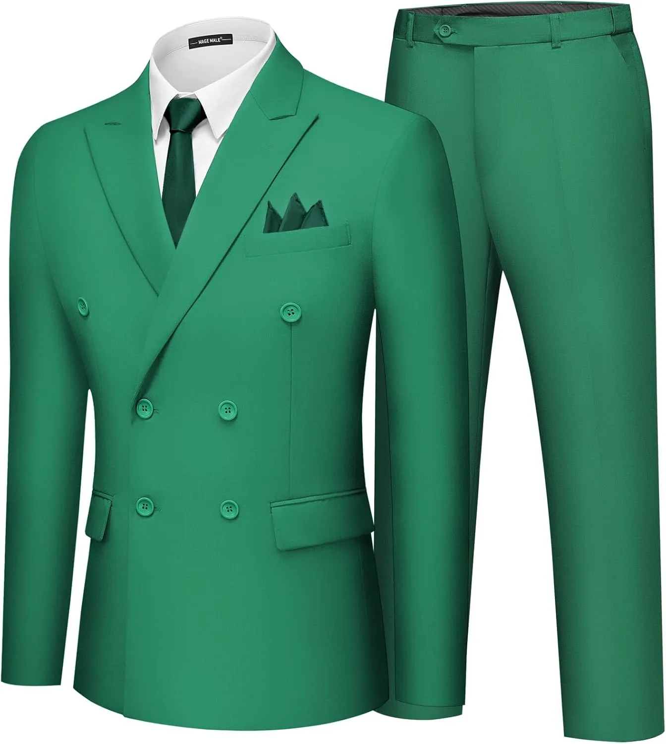 MAGE MALE Men's 2 Piece Suit Elegant Solid Double Breasted Slim Fit Tuxedo Suit with Blazer and Pants