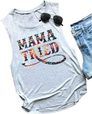 Mama Letter Print Tank Tops Women Mother's Day Tank Tops Funny Country Music Tank Tops Summer Sleeveless Shirts