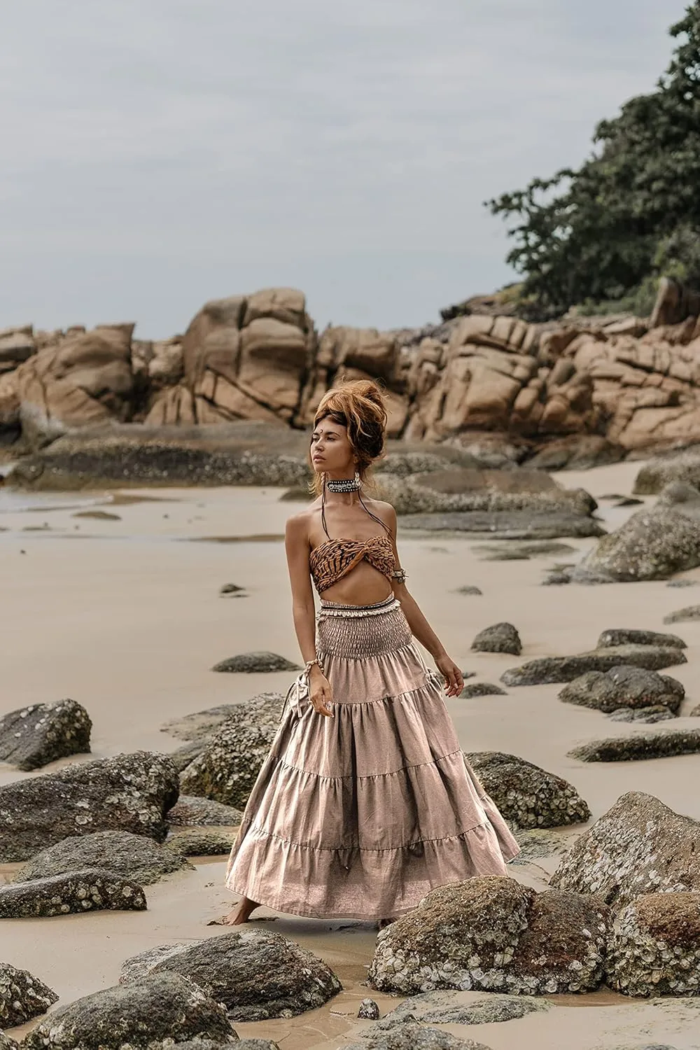 Maxi Boho Skirt Long Pockets Cotton Hippie Bohemian Elastic Waist Gypsy Skirt
