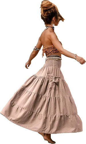Maxi Boho Skirt Long Pockets Cotton Hippie Bohemian Elastic Waist Gypsy Skirt