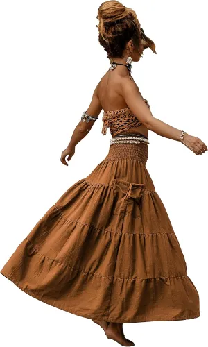 Maxi Boho Skirt Long Pockets Cotton Hippie Bohemian Elastic Waist Gypsy Skirt