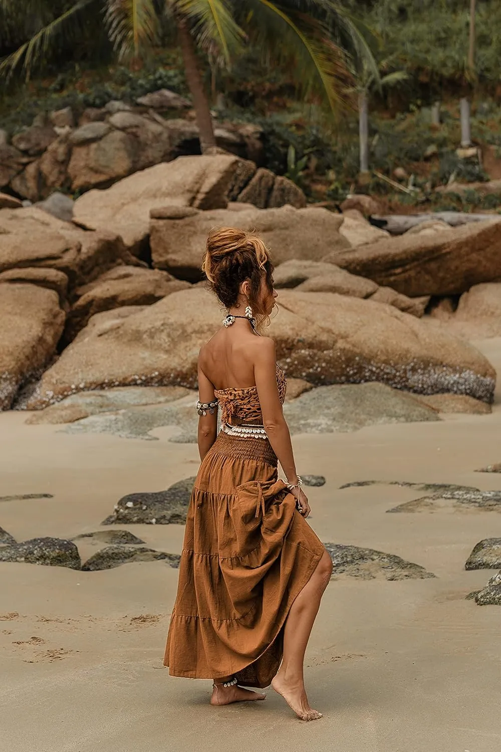 Maxi Boho Skirt Long Pockets Cotton Hippie Bohemian Elastic Waist Gypsy Skirt
