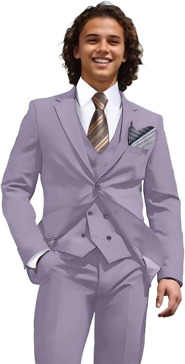 Mens 3 Piece Slim Fit Suit Set, Double Breasted Blazer Vest Pants Business Tuxedo Dress