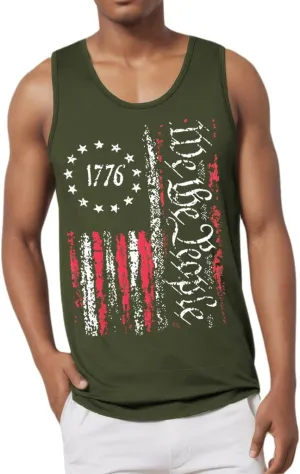 Men's American Flag Tank Tops 1776 4th of July Shirts Casual Sleeveless Gym Workout Tanks USA Flag Patriotic T-Shirts